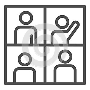 People in video conference line icon, remote work concept, learning or meeting online with teleconference sign on white