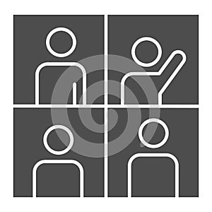 People in video conference solid icon, remote work concept, learning or meeting online with teleconference sign on white