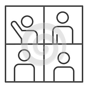 People in video conference thin line icon, remote work concept, learning or meeting online with teleconference sign on