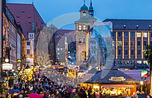 People visit Christmas Market- Nuremberg, Germany-evening scene