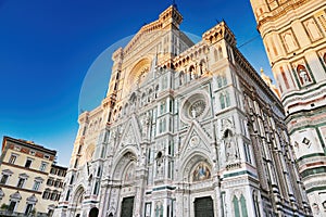 People visit Florence Duomo. Cathedral Santa Maria del Fiore in Florence, Tuscany, Italy. Cattedrale di Santa Maria del Fiore in