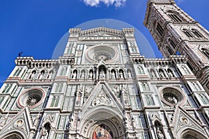 People visit Florence Duomo. Florence Cathedral, formally the Cattedrale di Santa Maria del Fiore and Giotto`s Campanile.