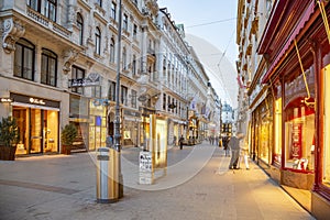 People visit Graben in Vienna by night. Graben street is among most recognized streets in Vienna which is the capital city of