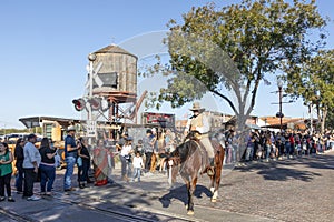 people visit the stockyards train station located in the famous Stockyards and wait for the performance of longhorn cattle drive