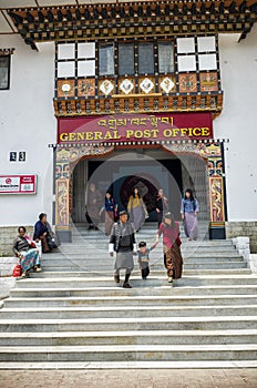 People visiting the busy General Post Office building at capital city Thimpu Royal Govt of Bhutan.