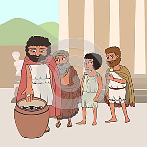 People voting in ancient greece cartoon