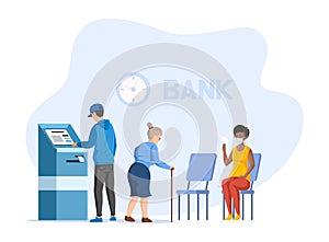 People waiting for appointment at bank office room financial consultation center vector flat