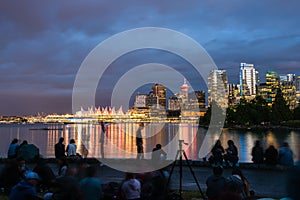 People Waiting for Fireworks with Vancouver Skyline in Background