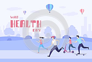 People Walk and Play Sports in the Park in World Health Day