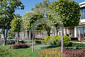 People walk and relax on beautiful alleys of  embankment of Rostov-on-Don.