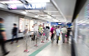 People walk in subway tunnels