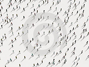 People walking against the white background top view