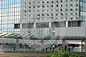 People walking on a bridge in down town