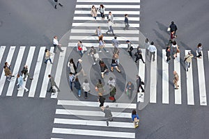 2017 OCTOBER 19. TOKYO JAPAN. people are walking on crossing intersection road on busy business time at Ginza town