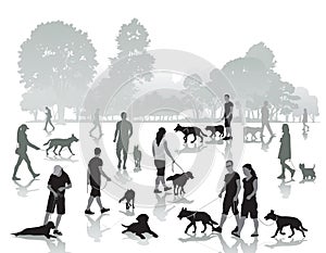 People walking with dogs