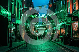 people walking down a dark city alley during the day at night