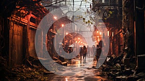 People walking down a wet street with people holding umbrellas