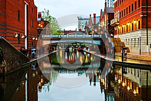People walking at famous Birmingham canal in UK