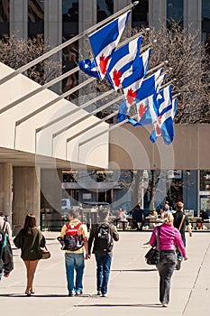 People walking on the Natan Philips square in Toronto