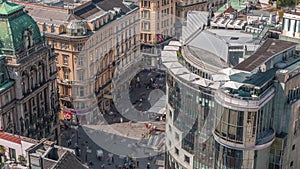 People walking in the Old city center of Vienna in Stephansplatz aerial timelapse photo