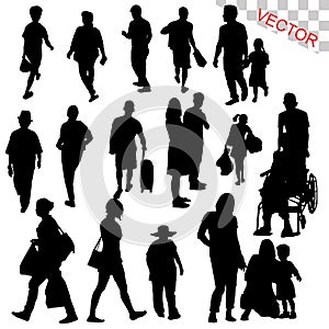 People Walking Outdoor Silhouettes Set vector photo