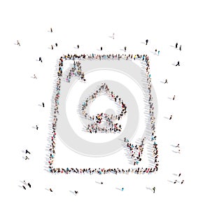 People walking in a playing cards . 3D rendering.