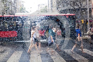 People walking in the rain in the city