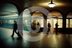 People walking in the subway space, long exposure