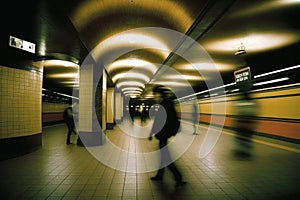 People walking in the subway space, long exposure