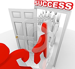 People Walking Through Success Doorway Achieve Goals photo