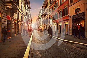 people walking on wall street with european building style in rome italy use as background and backdrop