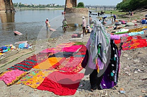 People washing clothes in Agra, India