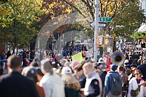 People watching and cheering on runners who run the NYC Marathon in Brooklyn on the way to Queens, the Bronx and Manhattan