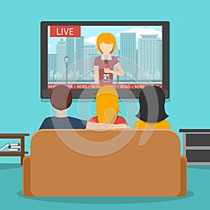 People watching news on television. Vector flat illustration