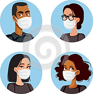 People Wearing Medical Mask Avatars Set