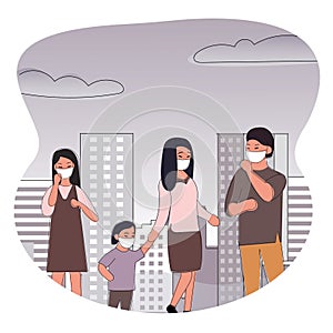 People wearing protective face masks Character Medical Health care concept, Fine dust, PM 2.5, air pollution, industrial