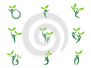 People wellness logo health care fitness eco friendly green couple agriculture success vector symbol icon design.