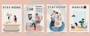 People who freelancers is cooking and working on laptop and computer at home.Woman and man at home in quarantine