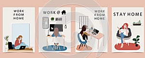 People who freelancers is working on laptop and computer at home.Woman at home in quarantine