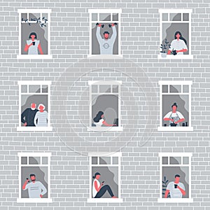 People at the window. Stay at home concept