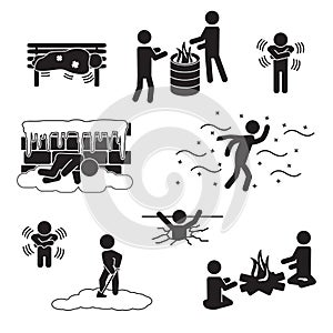 People in winter, freezing, in cold icon set. Vector.