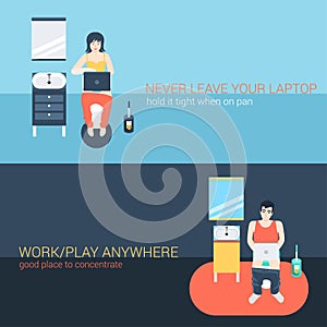 People work at home in freelance vector flat concept