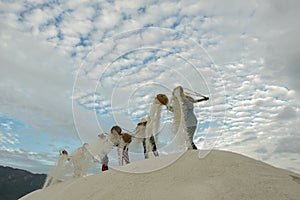 People work in the salt production