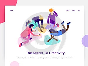 People work in a team and achieve a goal. Creative process and brainstorming. Landing page template. 3d vector isometric