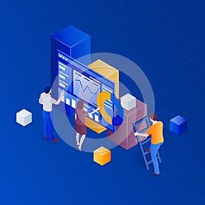 People work in a team and achieve the goal. Teamwork concept.