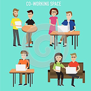 People working in the co-working space infographics elements.illustrator EPS10.