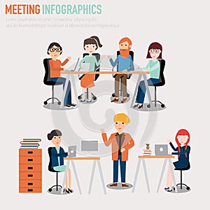 People working in the co-working space infographics elements.illustrator EPS10.