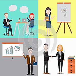 People working in the co-working space infographics elements.illustrator EPS10.