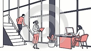 People working and collaborating in a modern, vibrant office environment. vector design Generative AI