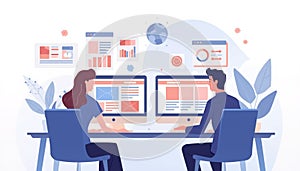 People Working on Computers with Data Visualizations